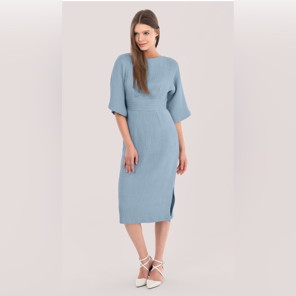 CLOSET LONDON DUSKY BLUE KIMONO PENCIL MIDI DRESS NWT (Size 4)